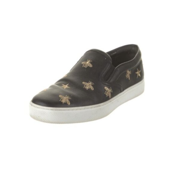 Gucci Mens Black Leather Bee & Star Embroidered Slip-On Loafers - Picture 3 of 5